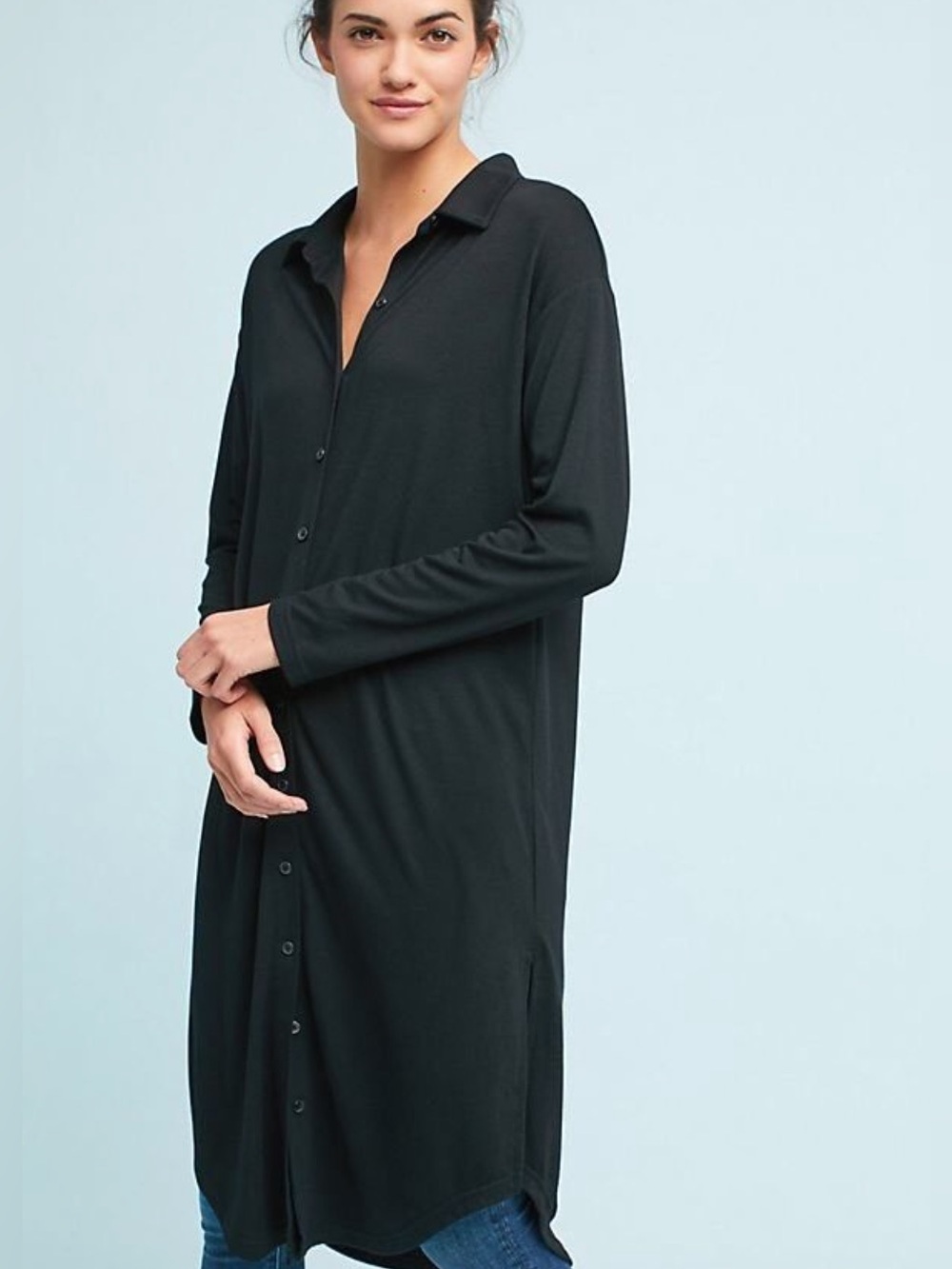 Anthropologie Postmark Black Long Sleeve Button Down Maxi Dress Top Size Medium